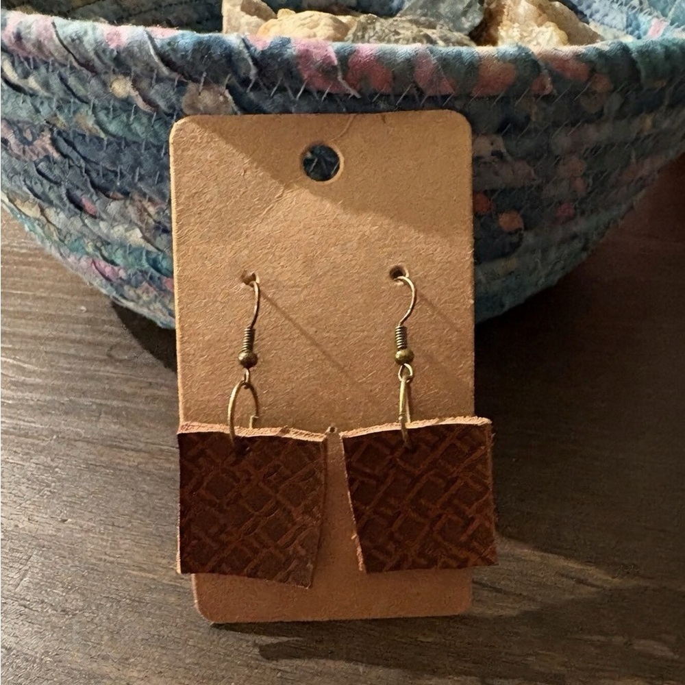Brown Geometric Leather Earrings